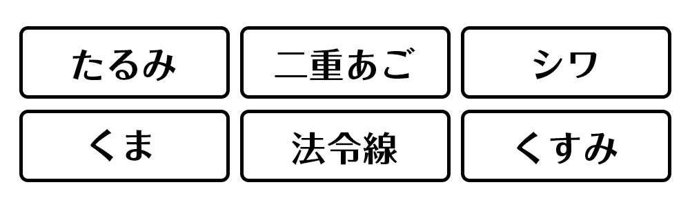 たるみ、二重あご、シワ、くま、法令線、くすみ